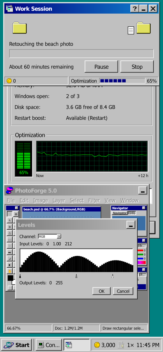 A Work Session running on the Focus 98 desktop
