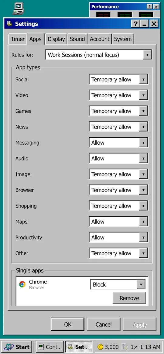 Choosing which apps are allowed during a session
