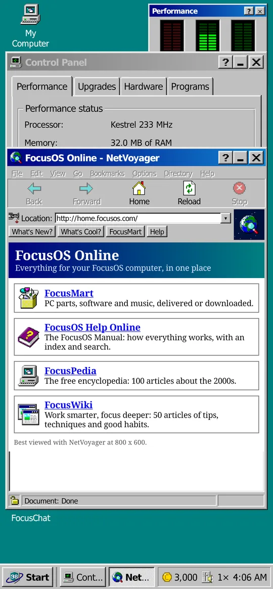 NetVoyager showing the FocusOS Online home page